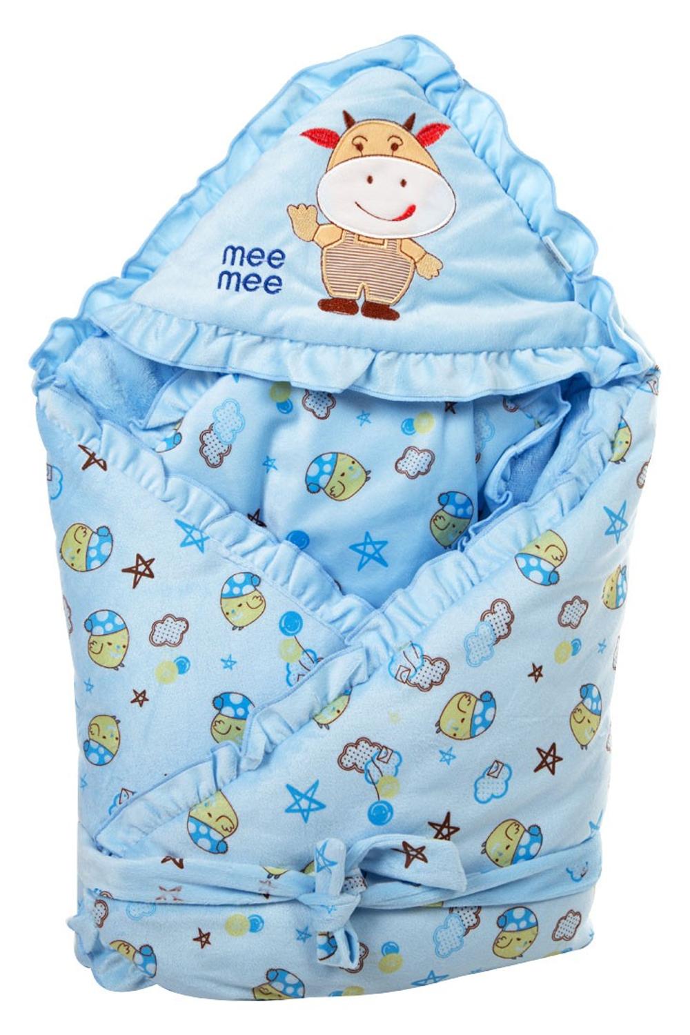 Blue Printed Baby Wrapper with Hood